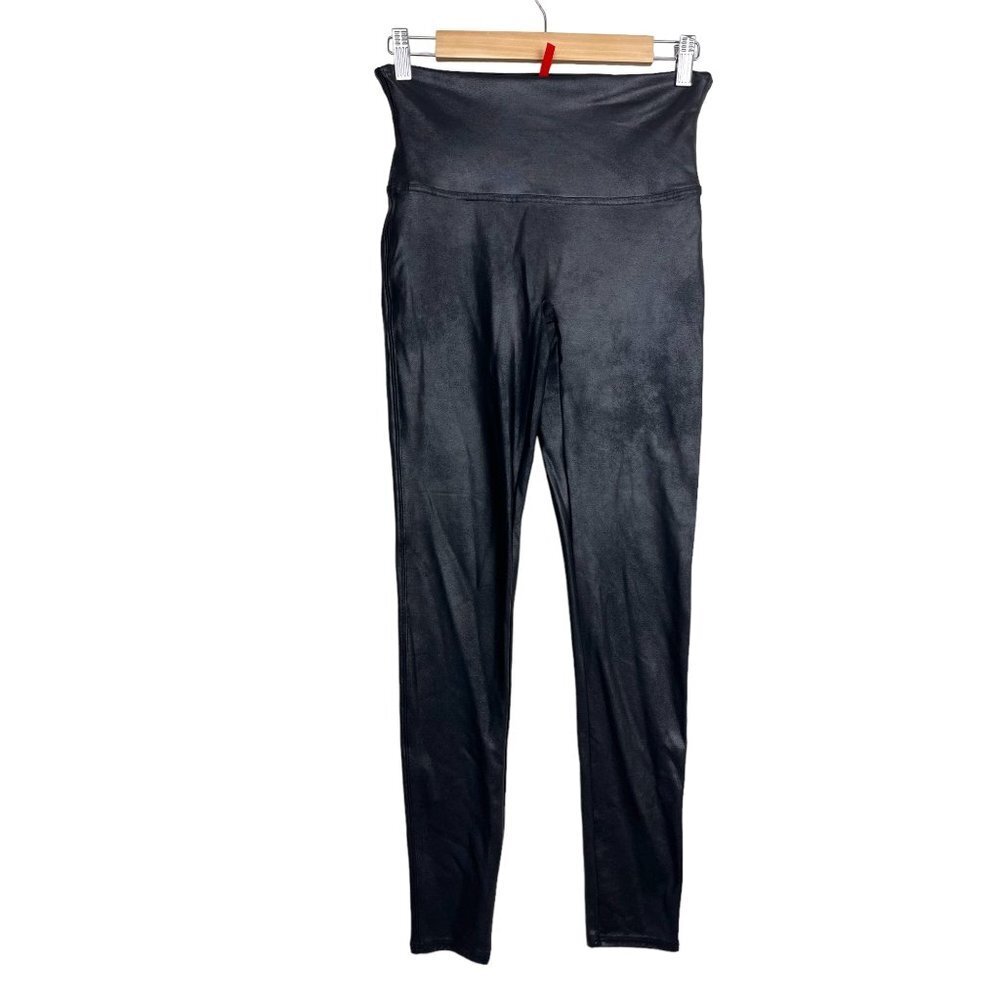 Spanx Womens Faux Leather Yoga High Waist Tight Leggings size L Black‎